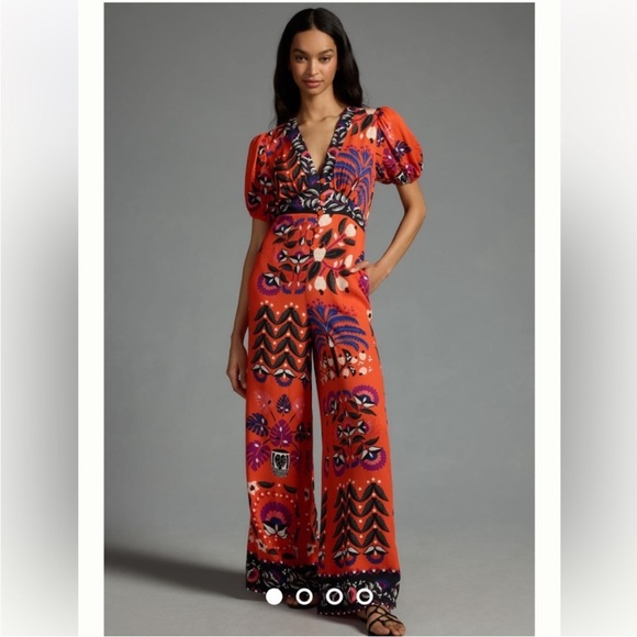 FARM Rio Pants - Farm Rio Vibrant Orange Jumpsuit with Bold Patterns
